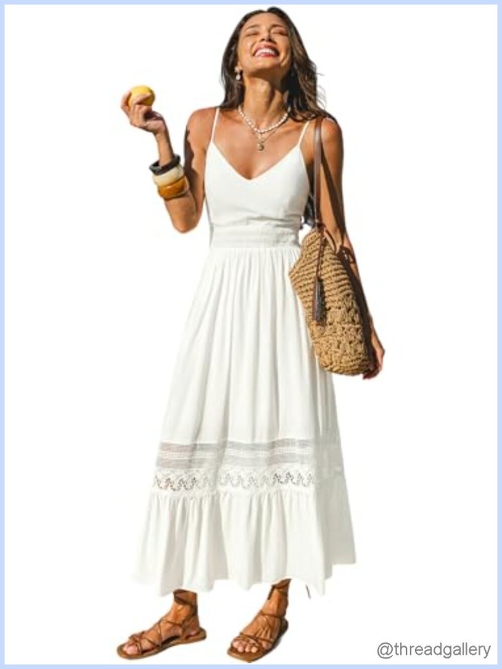 CUPSHE Maxi Dress V Neck Lace Smocked Wedding Guest Beach Summer